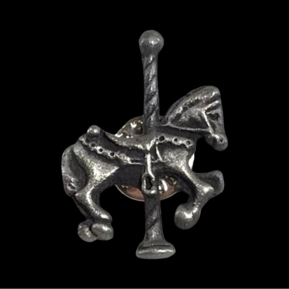 Vintage Carousel Horse Pin Brooch Pewter Metal